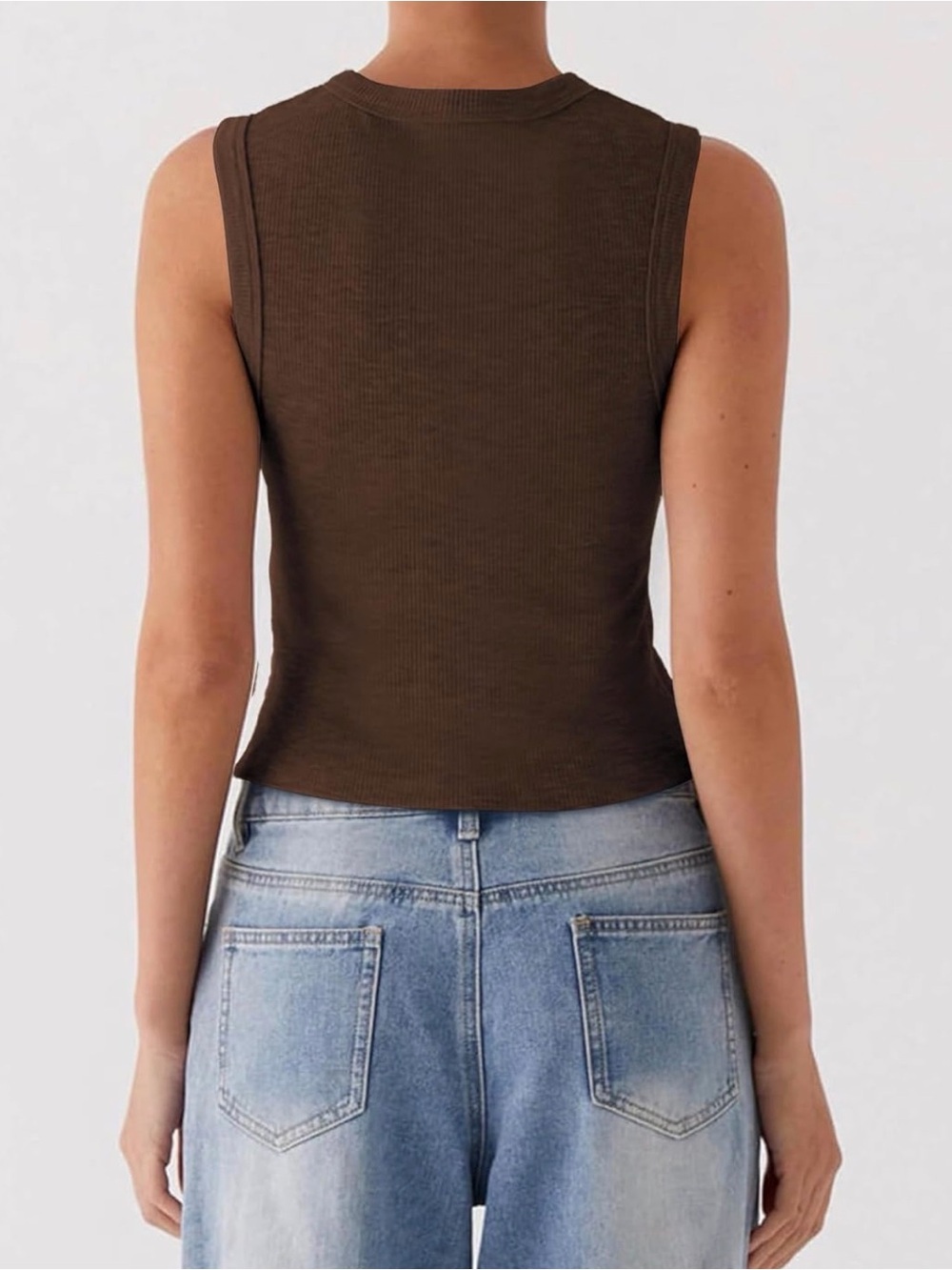 Sleeveless Ribbed Button-Front Crop Top - Picture 3 of 3